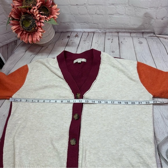 LOFT ann taylor color block boxy Cardigan Sweater sz XS cotton blend classic - Picture 5 of 8